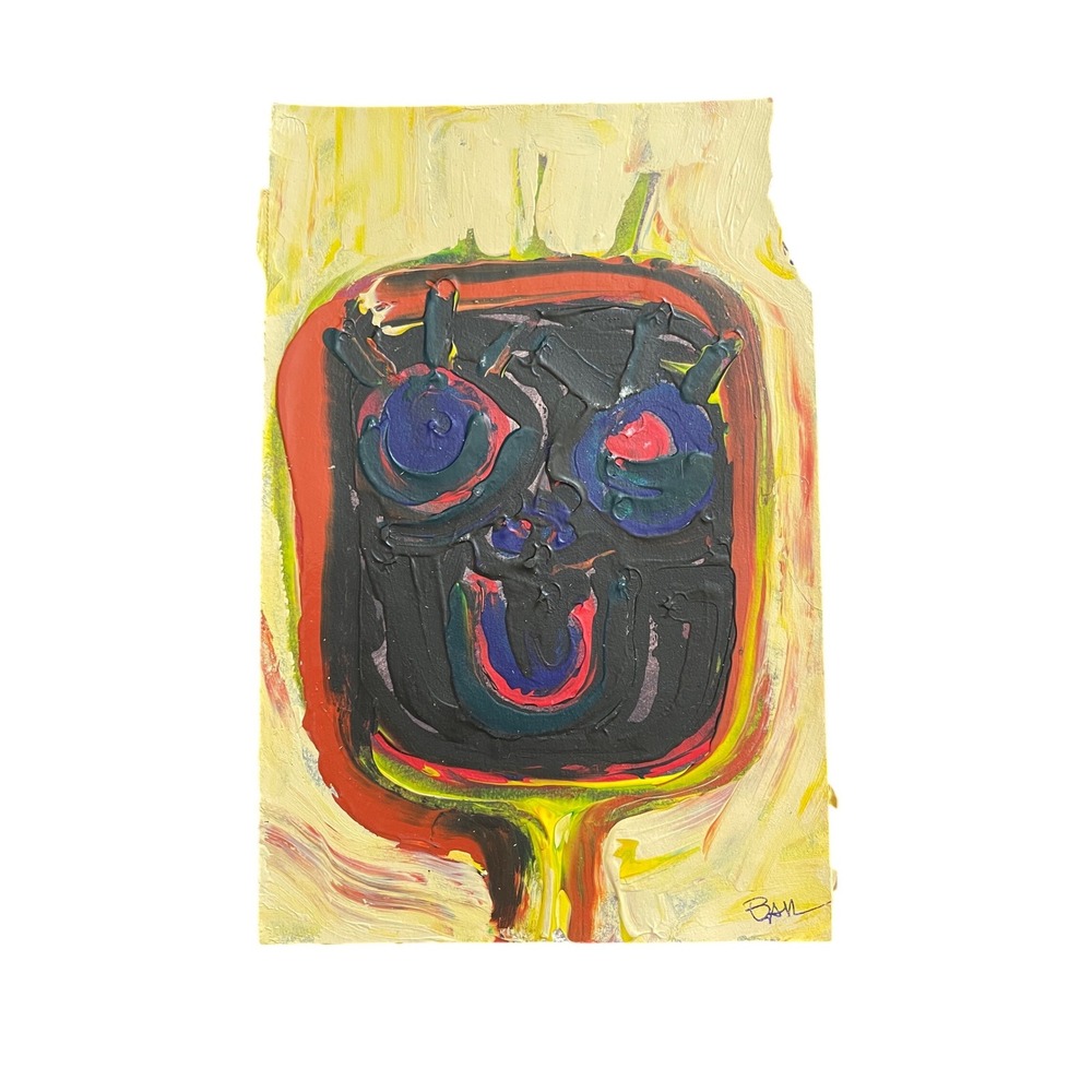 Original Abstract Portrait Impasto Oil Painting Signed 5.5x8.5 Neo-Expressionism